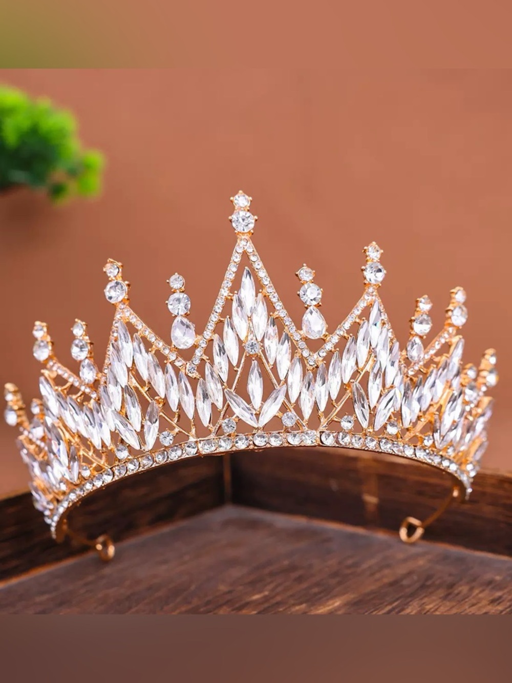 Vintage Gold Crystal Tiara Crown with Clear Stones